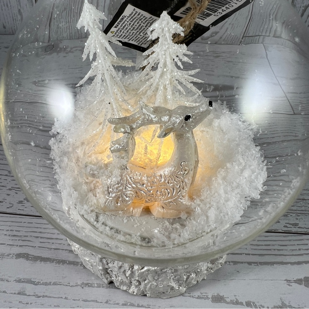 Robert Stanley’s Illuminated Glass Christmas Ornament with Deer, Snow, and Trees - Picture 7 of 8